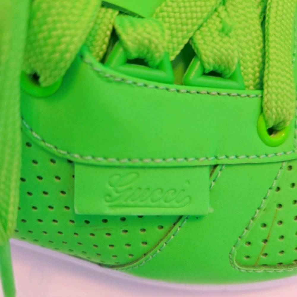 GUCCI neon green ipanema perforated leather lace up sneaker running shoes 10.5 - Picture 6 of 10